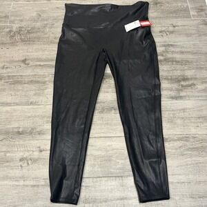 Spanx Women's Black Faux Leather Legging Sz 2X High Rise Ankle Elastic Waist